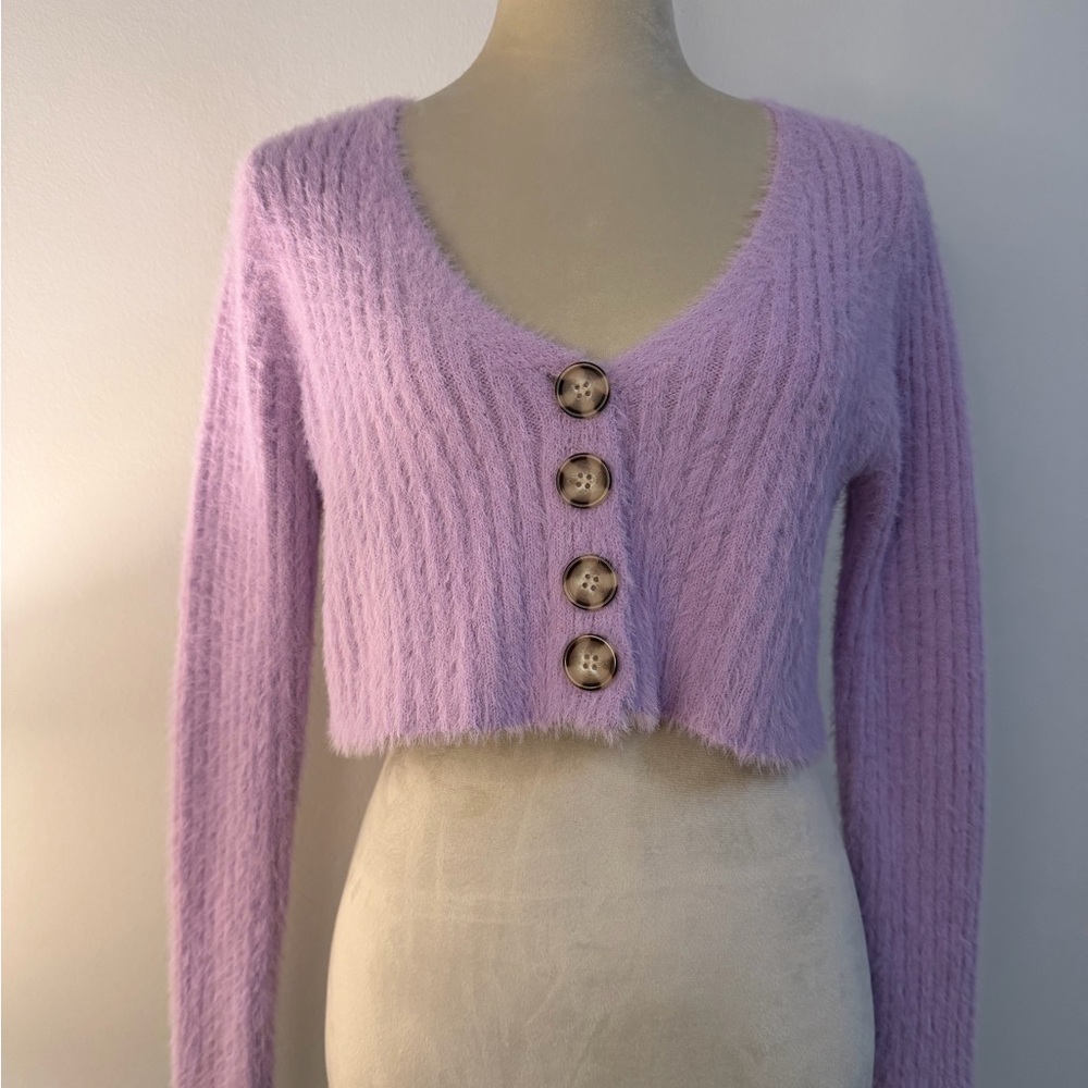 Urban Outfitters Purple Fuzzy Cropped Cardigan Women’s—Size S